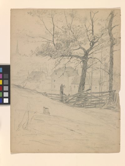 Study For The Old Mills At Brookville (tužka na špinavě bílém papíře) od John Otis Adams