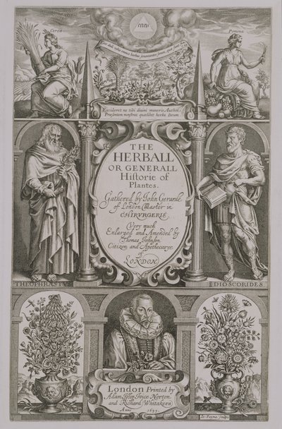 Titulní list druhého vydání knihy The Herball od Johna Gerarda (1564-1612) 1633 od John Payne
