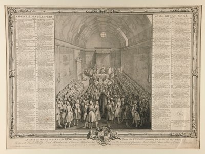 Pohled na Sněmovnu Peers, krále sedícího na svém trůnu, sněmovna, která se ho účastní na konci zasedání 1741/2 od John Pine