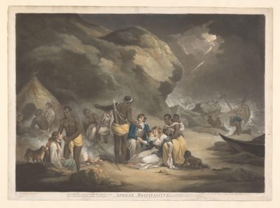 Afričané pomáhají britským trosečníkům Africká pohostinnost (název na objektu) od John Raphael Smith