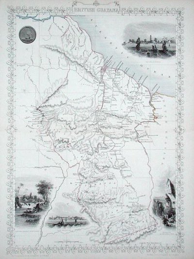 Britská Guyana, ze série World Maps vydané John Tallis & Co., New York & London od John Rapkin