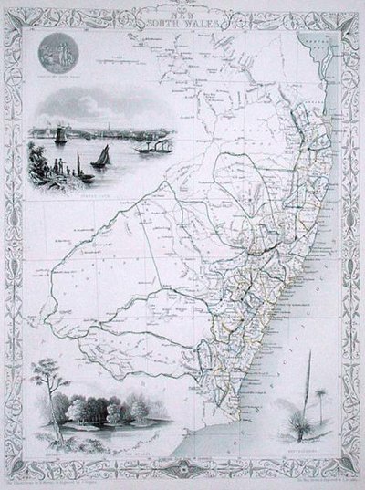 Nový Jižní Wales, ze série map světa vydaných John Tallis & Co., Londýn a New York od John Rapkin
