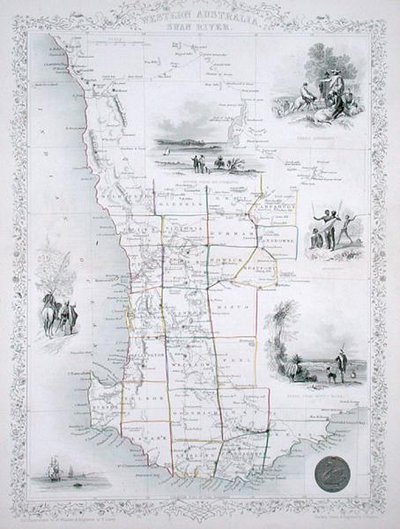 Západní Austrálie, ze série World Maps vydané John Tallis & Co., Londýn a New York od John Rapkin