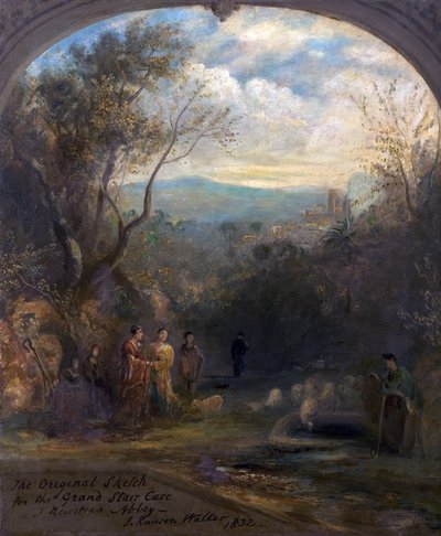Původní náčrt pro Grand Staircase v Newstead Abbey, Nottinghamshire, 1832 od John Rawson Walker