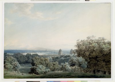 Londýn z Greenwich Hill, kolem roku 1791 (wc, černý inkoust a omývání přes grafit na tkaném papíře) od John Robert Cozens