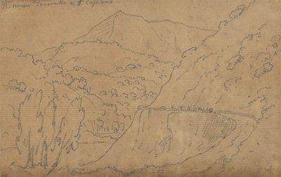 Nahoře: Mezi Tavernelle a Capriano; Dole: jezero Bolsena (grafit na potištěném papíře) od John Robert Cozens