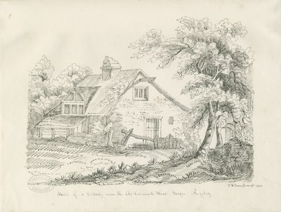 Rugeley - Chata poblíž Old Cannock Wood Forges: kresba perem a tuší od John Robert Fernyhough