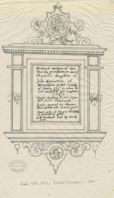 Rugeley Church (starý) - Památník Richarda Westona: obkreslování perem a inkoustem od John Robert Fernyhough