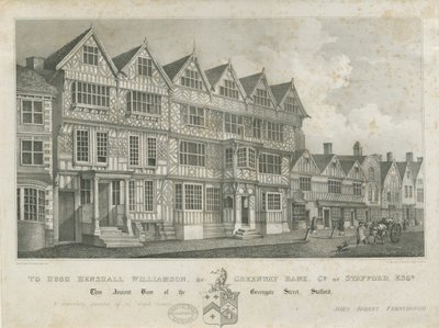 Stafford - Starověký "High House": litografie a [19. století] od John Robert Fernyhough