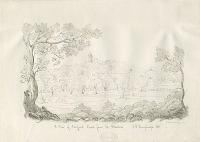 Stafford Castle - East View: kresba perem a sépií od John Robert Fernyhough