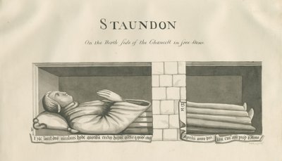 Standon Church – Nástěnná hrobka Nicholase Hyda: sépiová kresba, nd [19. století] od John Robert Fernyhough