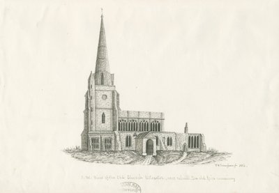 Uttoxeter Church [Starý]: kresba perem a tuší, 1836 od John Robert Fernyhough
