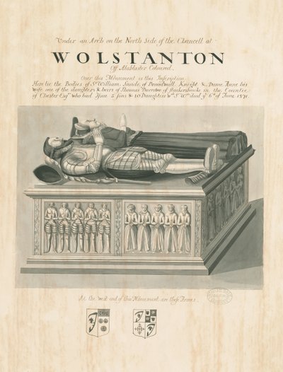 Wolstanton Church – Hrobka sira Williama Sneideho a paní Anny: sépie a kresba perem, nd [~19. století] (kresba) od John Robert Fernyhough