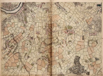 Mapa Vauxhallu, Claphamu, Peckhamu a Dulwiche od John Rocque