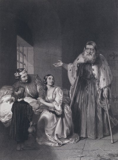 Francesco Foscari, dóže z Benátek, vyhlašuje rozsudek vyhnanství nad svým synem Giacopo (rytina) od John Rogers (after) Herbert