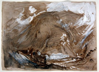 Alpine Valley, cca 1854 (tužka, inkoust a akvarel zvýrazněny bílou barvou na papíře) od John Ruskin