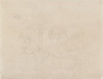 Tužka obrys části fresky „Přátelé Joba“, 1845 od John Ruskin