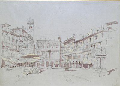Detailní studie náměstí Piazza delle Erbe, Verona, 19. května 1841 od John Ruskin