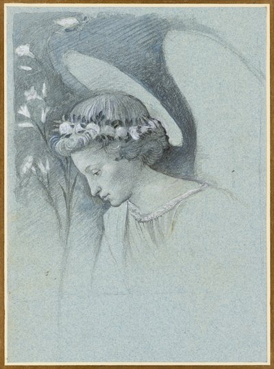 Studie hlavy anděla Gabriela v knize Filippo Lippi The Announcing Angel, 28. června 1870. od John Ruskin