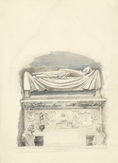 Sarkofág a podobizna hrobky Cangrande I della Scala, Verona, 21. května – 1. července 1869 (grafit, akvarel a tělová barva na tkaném papíře) od John Ruskin