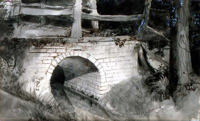 Malý cihlový most (inkoust s mytím na papíře) od John Ruskin