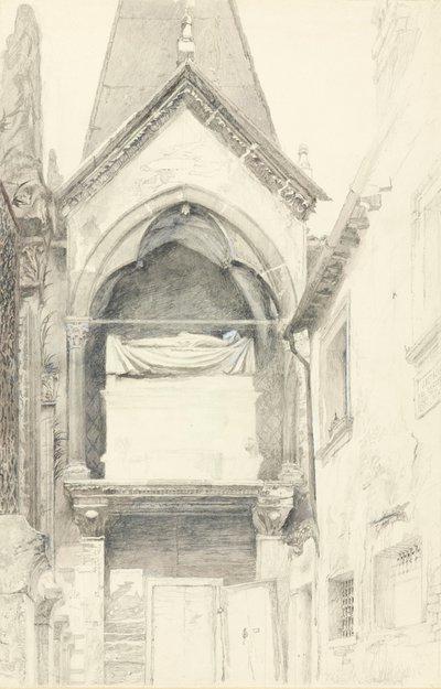 Hrob Cangrande I della Scala, Verona, 28. května – 29. června 1869 (grafit, akvarel a tělová barva na tkaném papíře) od John Ruskin