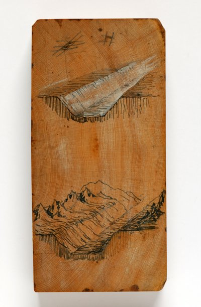 Příkop údolí Chamonix a vrcholy nad příkopem, c.1856 (pero a inkoust a akvarel na dřevě) od John Ruskin