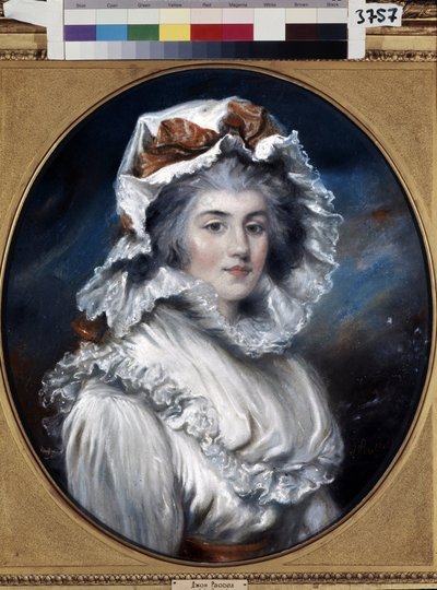 Portrét mladé ženy s čepicí (Portrét dívky v čepici). Kresba Johna Russella (1745-1806). Pastel na papíře, druhá polovina 18. století. Anglické umění 18. století. Muzeum Ermitáž, Petrohrad. od John Russel