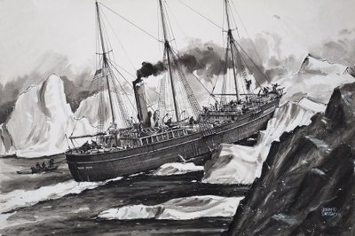 Roosevelt se prodírá ledem, aby se dostal na severní pól (kvaš na papíře) od John S. Smith
