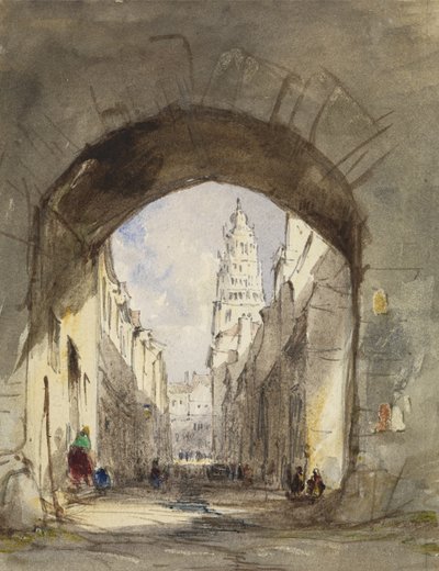 Pouliční scéna v Calais (wc s poškrábáním přes grafit na papíře) od John Scarlett Davis