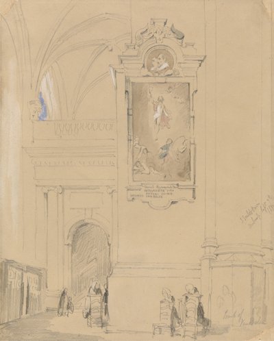 Hrobka Hendricka van Balena (1575-1632), Antverpy, 7. září 1832 (grafit s wc na oranžovém papíře) od John Scarlett Davis
