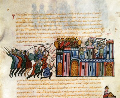 Útok na pevnost, miniatura z "Synopsis historiarum", kolem 1126-1150 od John Scylitzes