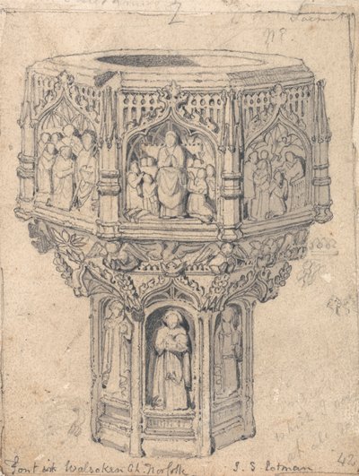Font v kostele Walsoken, Norfolk od John Sell Cotman