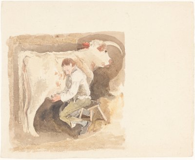 Chlapec dojící krávu od John Sell Cotman