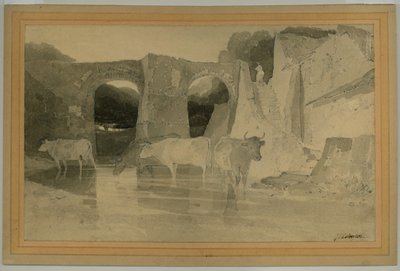 Bridge and Cows, c.1803-04 (tužka s mytím na papíře) od John Sell Cotman