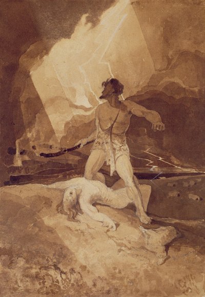Kain a Ábel, 1800-03 (sépiový výplach přes černé olovo) od John Sell Cotman