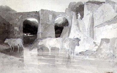 Dobytek v řece (pero & inkoust a mytí) na papíře od John Sell Cotman