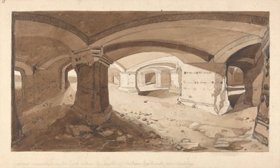 Jeskyně vyhloubené ve skále na hradě Chateau Gaillard u Andelys v Normandii od John Sell Cotman
