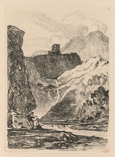 Liber Studiorum: Plate 12, Dolbadern Castle, Llanberris Lake, Severní Wales od John Sell Cotman
