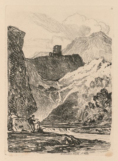 Liber Studiorum: Plate 12, Dolbadern Castle, Llanberris Lake, North Wales, 1838. od John Sell Cotman