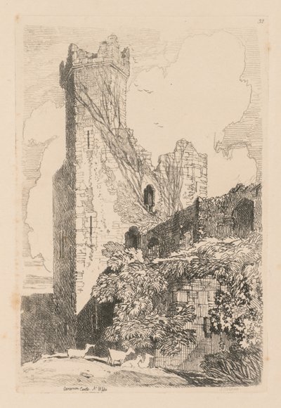 Liber Studiorum: Plate 32, Caernarvon Castle, N. Wales, 1838 od John Sell Cotman