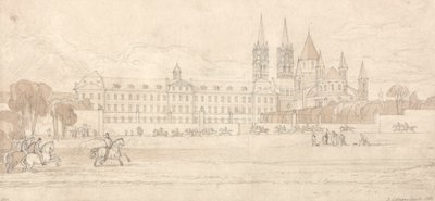 Vojenská škola a opatský kostel svatého Štěpána v Caen od John Sell Cotman