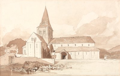 Notre Dame na vodě, Domfront, Normandie od John Sell Cotman