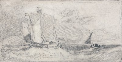 Plachetnice a čluny na rozbouřeném moři od John Sell Cotman