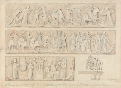 Socha na Suite of Capitals v ambitech opatského kostela Saint Georges de Boscherville, poblíž Rouen, Normandie od John Sell Cotman