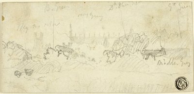 Skica krajiny s katedrálou od John Sell Cotman