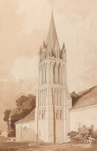 Jihovýchodní pohled na kostel Ifs, poblíž Caen, Normandie od John Sell Cotman