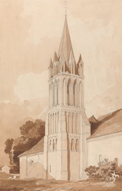 Jihovýchodní pohled na kostel Ifs u Caen, Normandie od John Sell Cotman