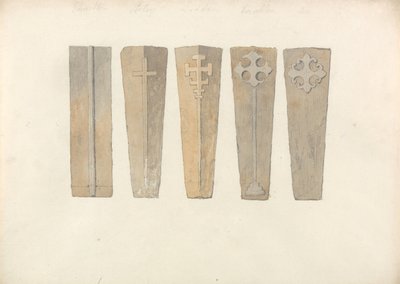 Studie pěti víček rakví z norfolkských kostelů od John Sell Cotman