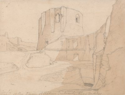 Pohled na donjon zámku Gaillard u Andelys v Normandii od John Sell Cotman
